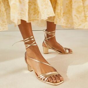 Loeffler Randall Prisca Gold Wrap Up Heels